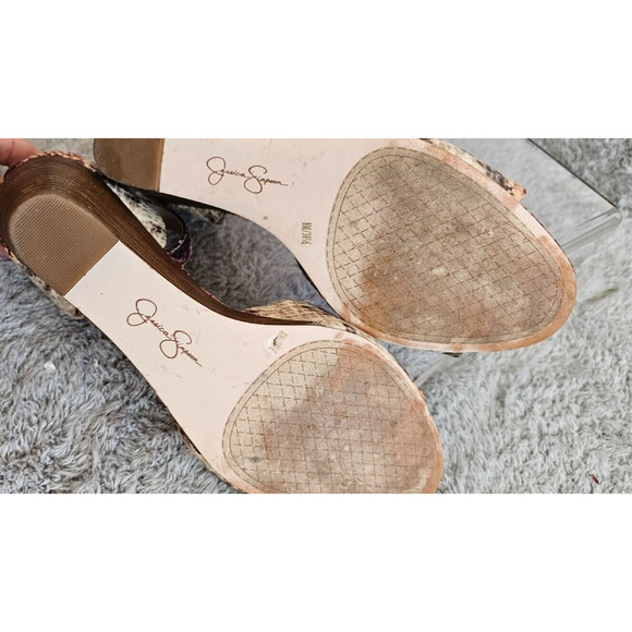 Jessica Simpson Leather Open Toe Ankle Strap Wedge Stacked Heels Shoes 8M 38.5 - Picture 5 of 7